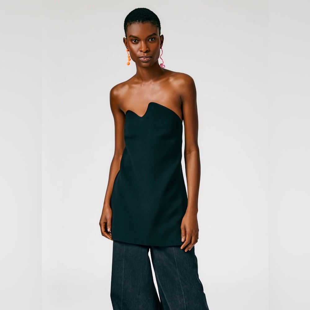 Tibi Fluid Drape Squiggly Strapless Tunic Top